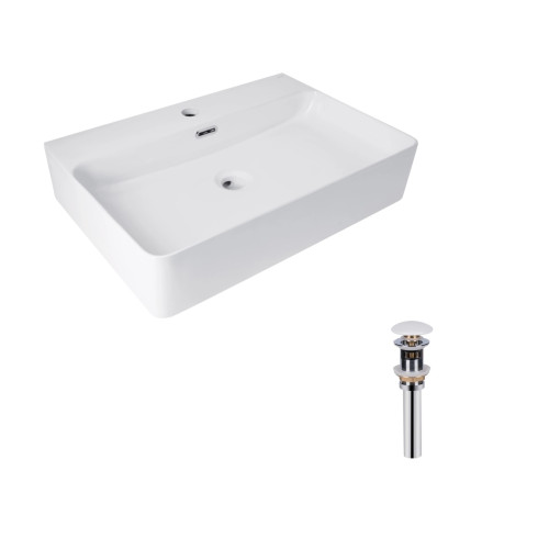 Комплект Qtap Nando LT: Раковина підвісна прамокутна 610х420х140 мм White + Донний клапан PU02O