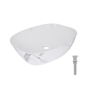 Раковина накладна Qtap Cardinal 500х380х140 мм, Marble, прямокутна, з донним клапаном QTCAR188MR49826