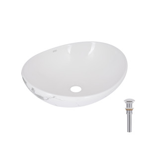 Раковина накладная Qtap Dove 415x340x140 мм, Marble, овальная, с донным клапаном QTDOV188SB49785