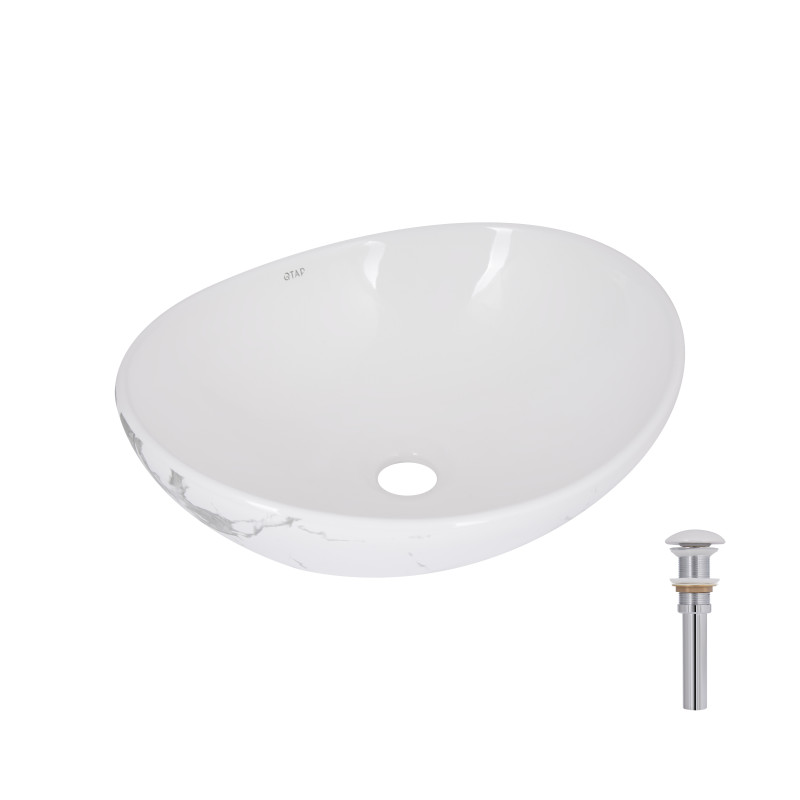 Раковина накладна Qtap Dove 415x340x140 мм, Marble, овальна, з донним клапаном QTDOV188SB49785