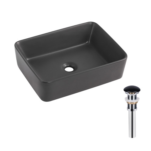 Раковина накладна Qtap Tern 480x370x135 мм, Anthracite, прямокутна, з донним клапаном QT17116069AN