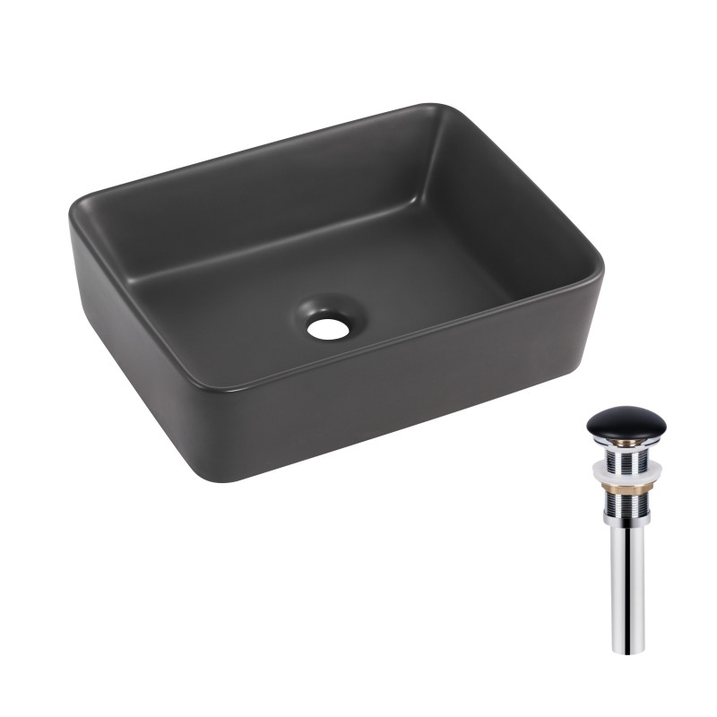 Раковина накладна Qtap Tern 480x370x135 мм, Anthracite, прямокутна, з донним клапаном QT17116069AN