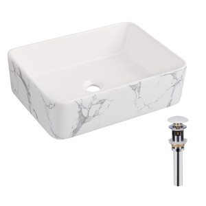 Раковина накладна Qtap Tern 480x370x135 мм, Marble, прямокутна, з донним клапаном QT17116069MR
