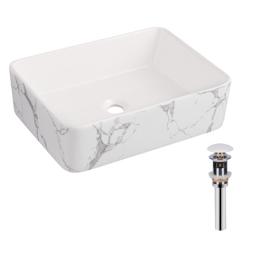 Раковина накладна Qtap Tern 480x370x135 мм, Marble, прямокутна, з донним клапаном QT17116069MR