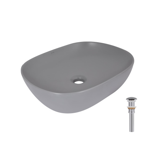 Раковина накладна Qtap Aquarius 470x380x120 мм, Stone grey, прямокутна, з донним клапаном QTAQA188SG49780