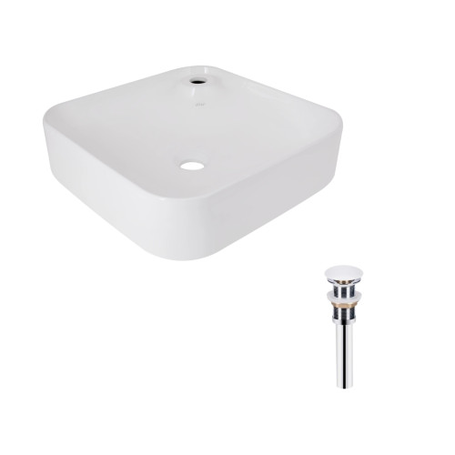 Комплект Qtap Stork: Раковина накладна квадратна 430x430x125 мм White + Донний клапан PU02