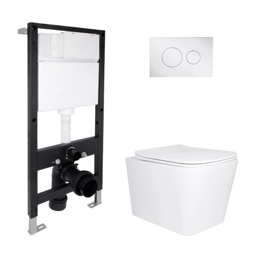 Готове рішення Qtap для ванної кімнати: підвісний унітаз Tern Ultra Quiet 525x345x360 + комплект інсталяції Standard (кругла клавіша Chrome)