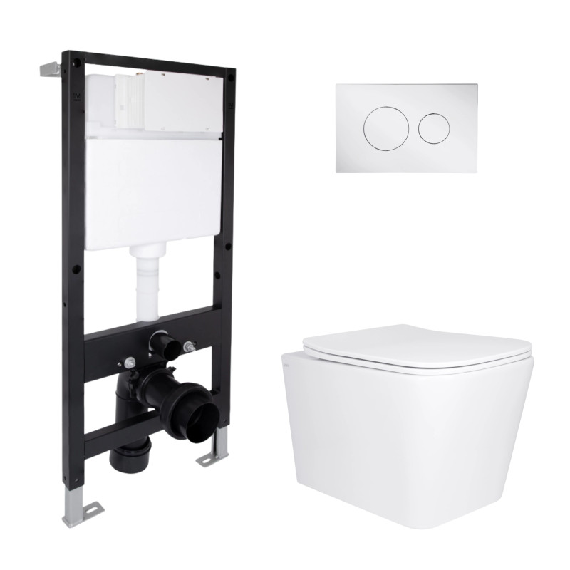 Готове рішення Qtap для ванної кімнати: підвісний унітаз Tern Ultra Quiet 525x345x360 + комплект інсталяції Standard (кругла клавіша Chrome)