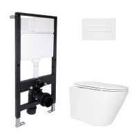 Готовое решение Qtap для ванной комнаты: подвесной унитаз Swan Ultra Quiet 485x360x320 + комплект инсталляции Standard (линейная кнопка White)