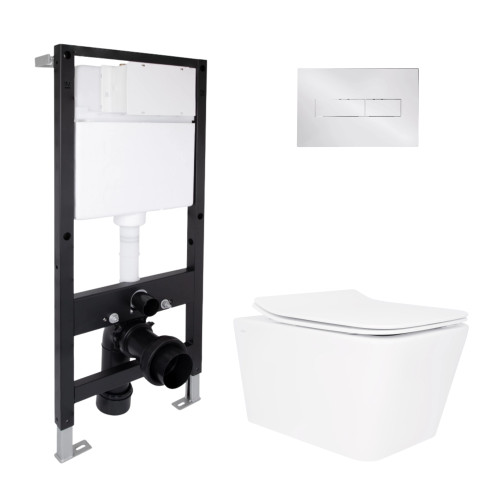 Готове рішення Qtap для ванної кімнати: підвісний унітаз Crow Rimless 520x360x290 + комплект інсталяції Standard (лінійна клавіша Chrome)