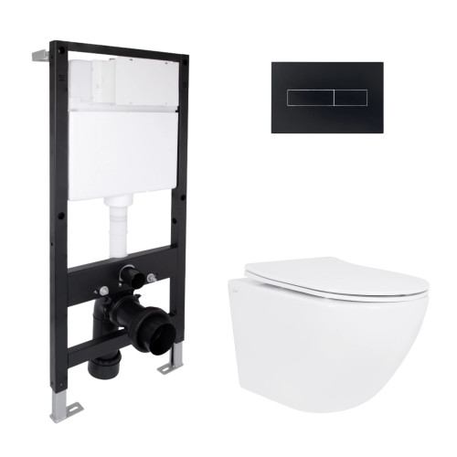Готове рішення Qtap для ванної кімнати: підвісний унітаз Jay Rimless 485x360x320 + комплект інсталяції Standard (лінійна клавіша Black)