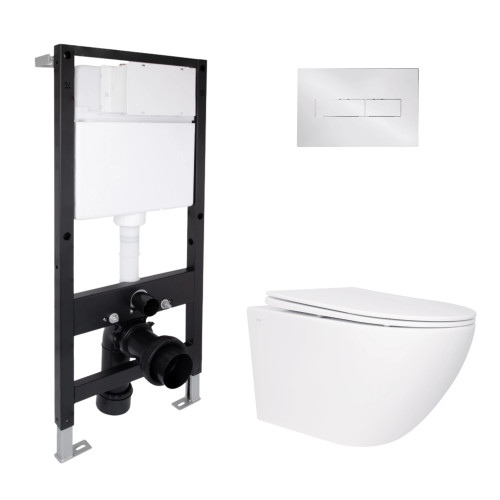 Готове рішення Qtap для ванної кімнати: підвісний унітаз Jay Rimless 520x360x320 + комплект інсталяції Standard (лінійна клавіша Chrome)