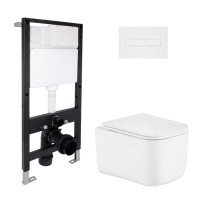 Готовое решение Qtap для ванной комнаты: подвесной унитаз Gemini Ultra Quiet 485x340x350 + комплект инсталляции Standard (линейная кнопка White)