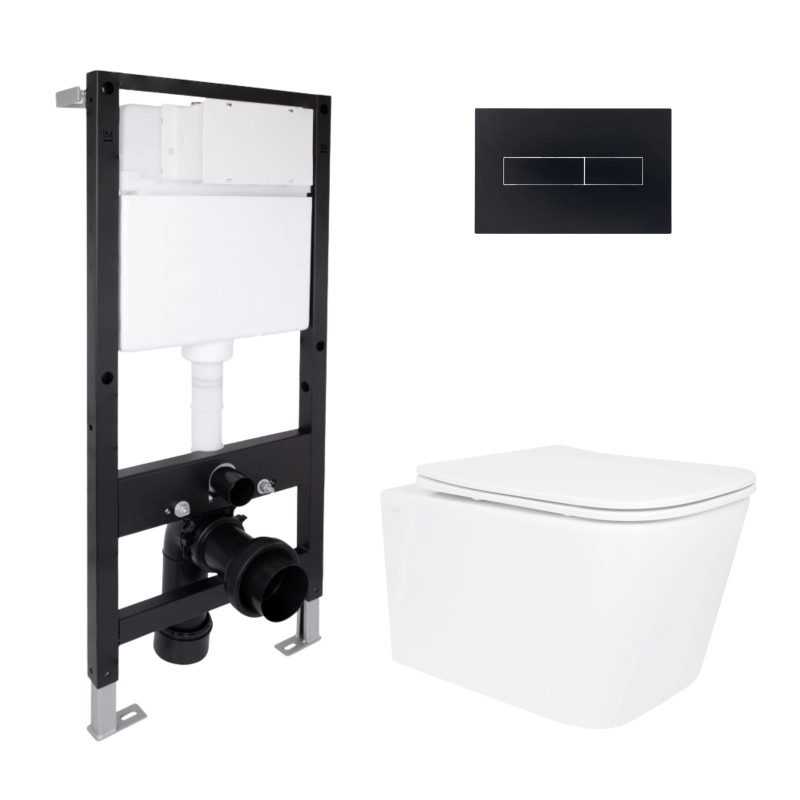 Готове рішення Qtap для ванної кімнати: підвісний унітаз Crow Rimless 485x340x330 + комплект інсталяції Standard (лінійна клавіша Black)