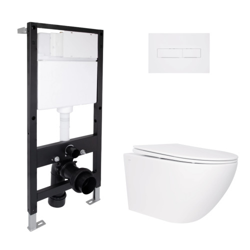 Готове рішення Qtap для ванної кімнати: підвісний унітаз Jay Rimless 520x360x320 + комплект інсталяції Standard (лінійна клавіша White)