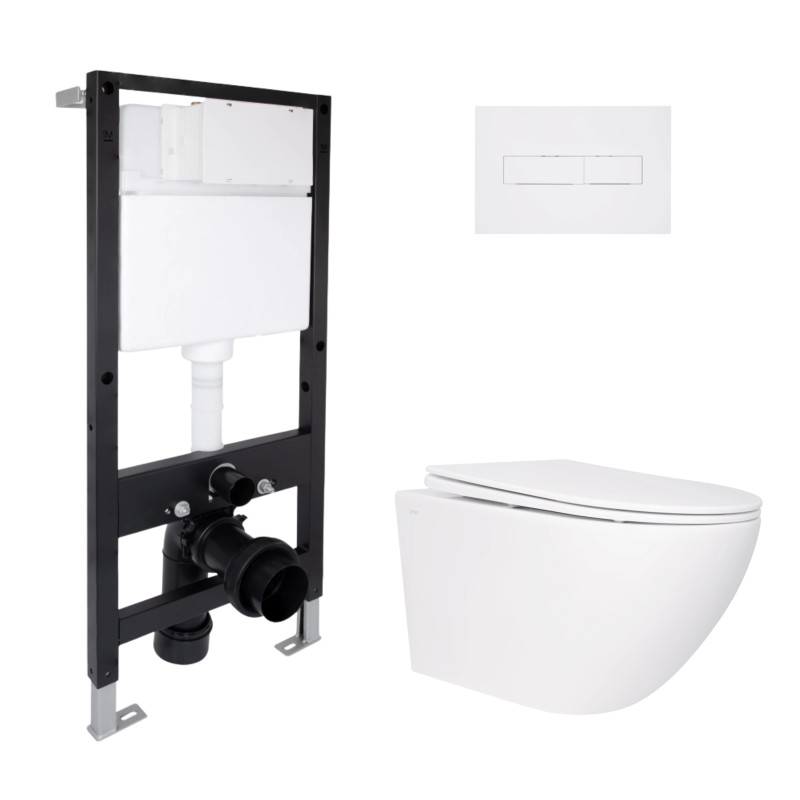 Готове рішення Qtap для ванної кімнати: підвісний унітаз Jay Rimless 520x360x320 + комплект інсталяції Standard (лінійна клавіша White)
