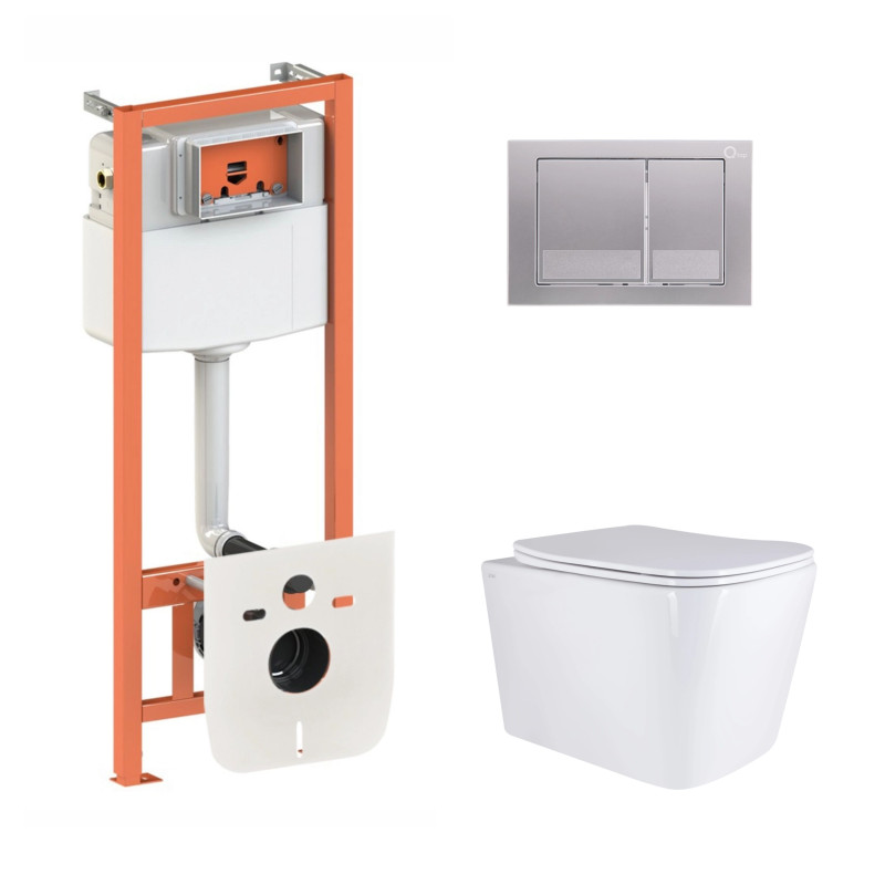Готове рішення Qtap для ванної кімнати: підвісний унітаз Tern Ultra Quiet 525x345x360 + комплект інсталяції Nest 4 в 1 (квадратна клавіша Satin)