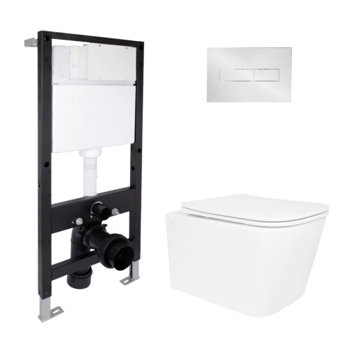 Готове рішення Qtap для ванної кімнати: підвісний унітаз Crow Rimless 485x340x330 + комплект інсталяції Standard (лінійна клавіша Chrome)