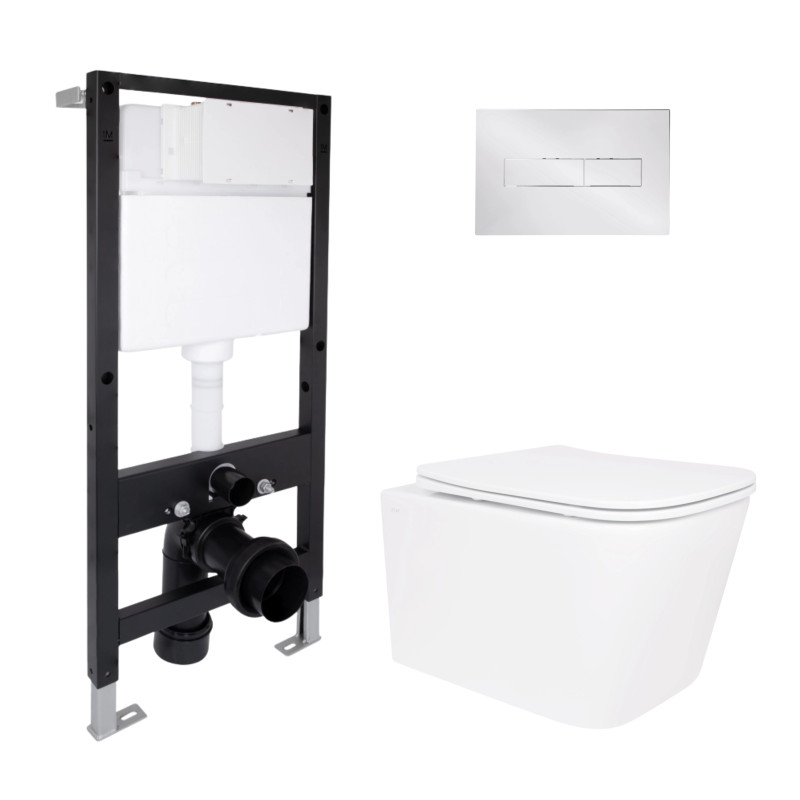 Готове рішення Qtap для ванної кімнати: підвісний унітаз Crow Rimless 485x340x330 + комплект інсталяції Standard (лінійна клавіша Chrome)