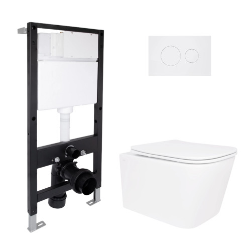 Готове рішення Qtap для ванної кімнати: підвісний унітаз Crow Rimless 485x340x330 + комплект інсталяції Standard (кругла клавіша White)