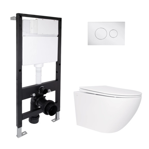 Готове рішення Qtap для ванної кімнати: підвісний унітаз Jay Rimless 520x360x320 + комплект інсталяції Standard (кругла клавіша Chrome)