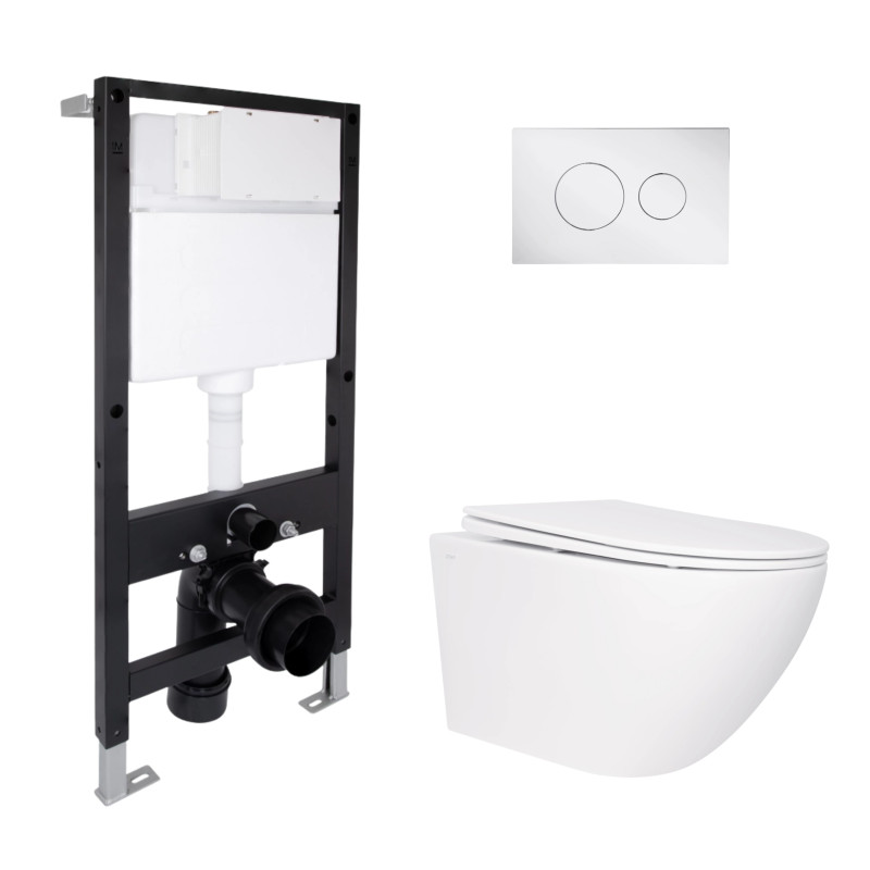 Готове рішення Qtap для ванної кімнати: підвісний унітаз Jay Rimless 520x360x320 + комплект інсталяції Standard (кругла клавіша Chrome)