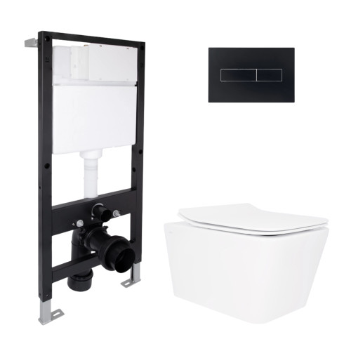 Готове рішення Qtap для ванної кімнати: підвісний унітаз Crow Rimless 520x360x290 + комплект інсталяції Standard (лінійна клавіша Black)