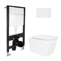 Готовое решение Qtap для ванной комнаты: подвесной унитаз Crow Ultra Quiet 520x360x290 + комплект инсталляции Standard (линейная кнопка White)