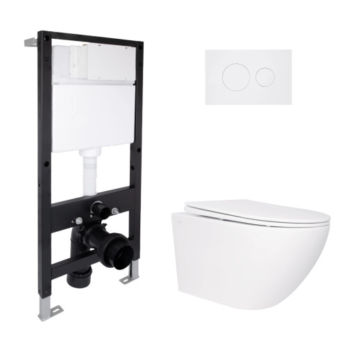Готове рішення Qtap для ванної кімнати: підвісний унітаз Jay Rimless 520x360x320 + комплект інсталяції Standard (кругла клавіша White)