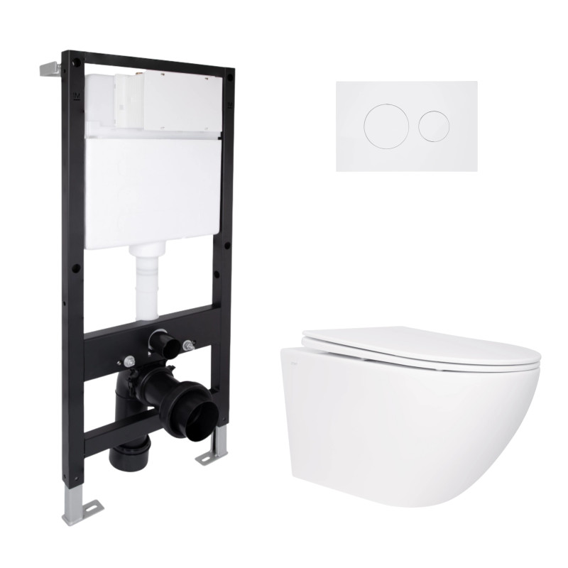 Готове рішення Qtap для ванної кімнати: підвісний унітаз Jay Rimless 520x360x320 + комплект інсталяції Standard (кругла клавіша White)