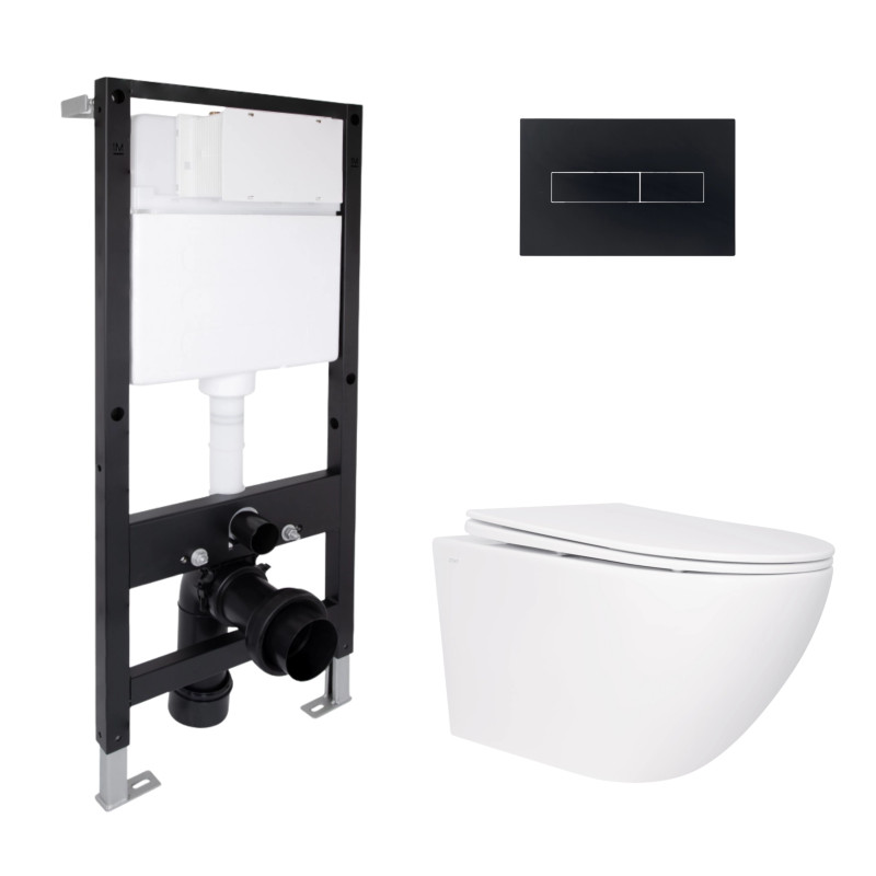Готове рішення Qtap для ванної кімнати: підвісний унітаз Jay Rimless 520x360x320 + комплект інсталяції Standard (лінійна клавіша Black)