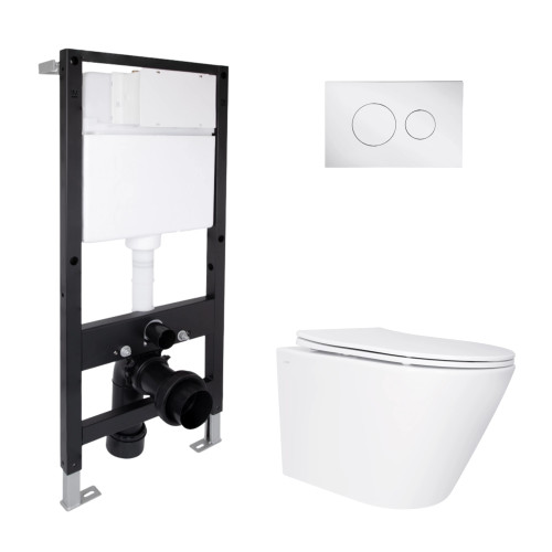 Готове рішення Qtap для ванної кімнати: підвісний унітаз Swan Ultra Quiet 520x360x320 + комплект інсталяції Standard (кругла клавіша Chrome)