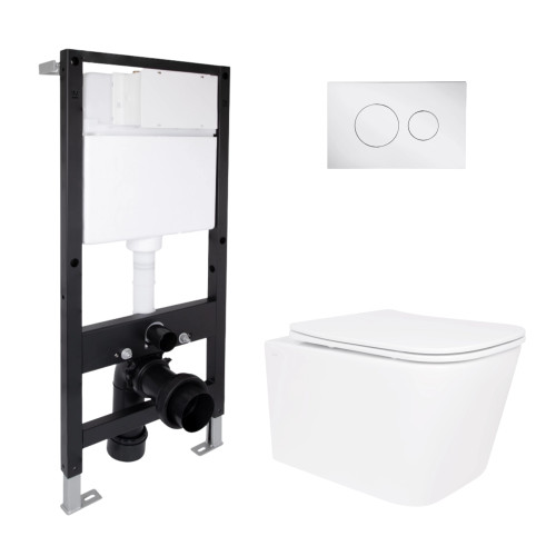 Готове рішення Qtap для ванної кімнати: підвісний унітаз Crow Rimless 485x340x330 + комплект інсталяції Standard (кругла клавіша Chrome)