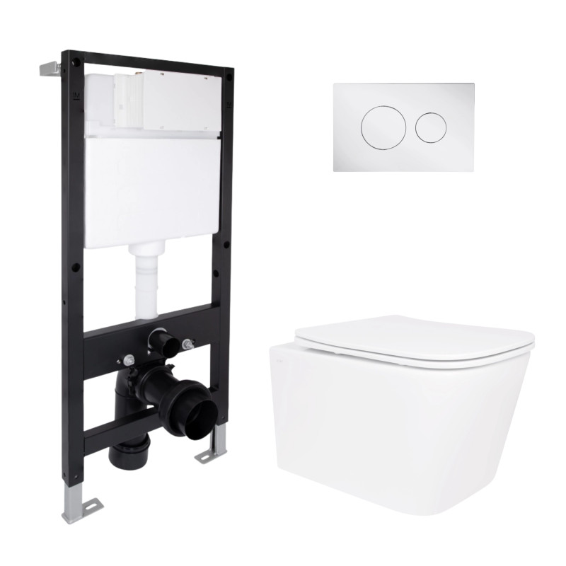 Готове рішення Qtap для ванної кімнати: підвісний унітаз Crow Rimless 485x340x330 + комплект інсталяції Standard (кругла клавіша Chrome)