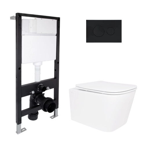 Готове рішення Qtap для ванної кімнати: підвісний унітаз Crow Rimless 485x340x330 + комплект інсталяції Standard (кругла клавіша Black)