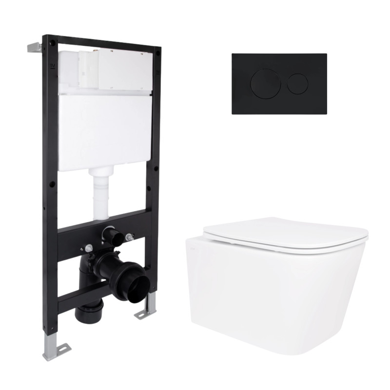 Готове рішення Qtap для ванної кімнати: підвісний унітаз Crow Rimless 485x340x330 + комплект інсталяції Standard (кругла клавіша Black)