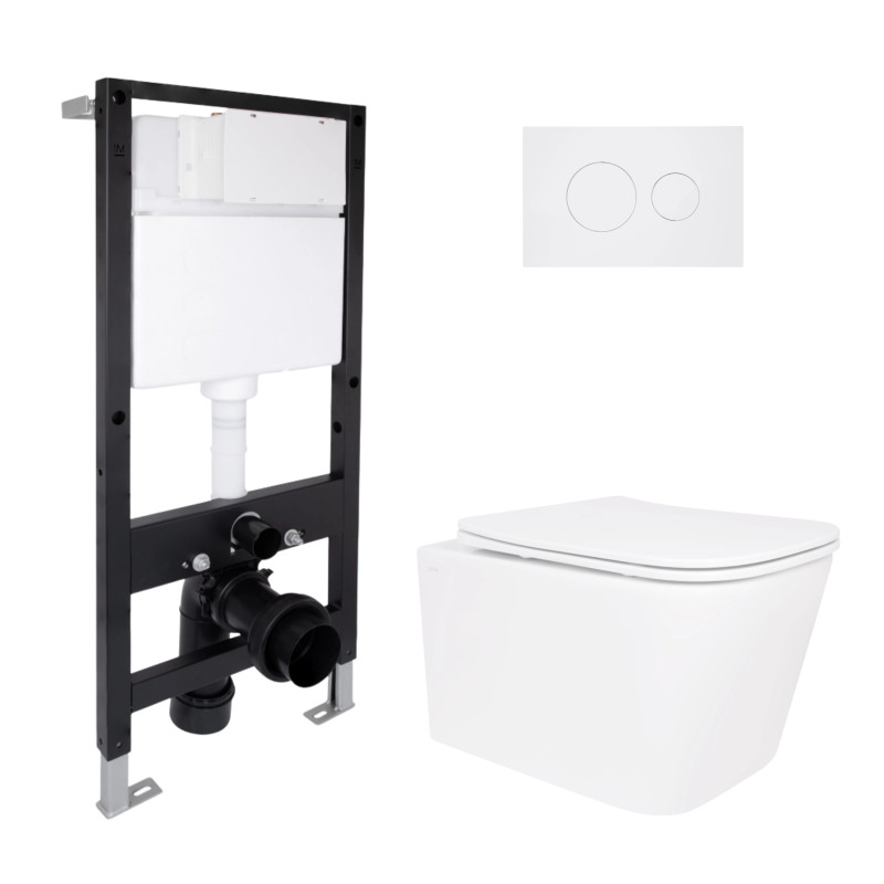 Готове рішення Qtap для ванної кімнати: підвісний унітаз Crow Ultra Quiet 485x340x290 + комплект інсталяції Standard (кругла клавіша White)