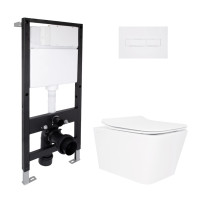 Готовое решение Qtap для ванной комнаты: подвесной унитаз Crow Rimless 520x360x290 + комплект инсталляции Standard (линейная кнопка White)