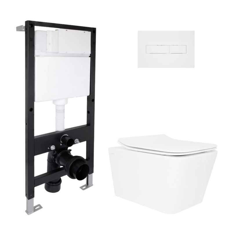 Готове рішення Qtap для ванної кімнати: підвісний унітаз Crow Rimless 520x360x290 + комплект інсталяції Standard (лінійна клавіша White)