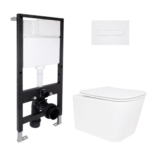 Готовое решение Qtap для ванной комнаты: подвесной унитаз Crow Ultra Quiet 485x340x290 + комплект инсталляции Standard (линейная кнопка White)