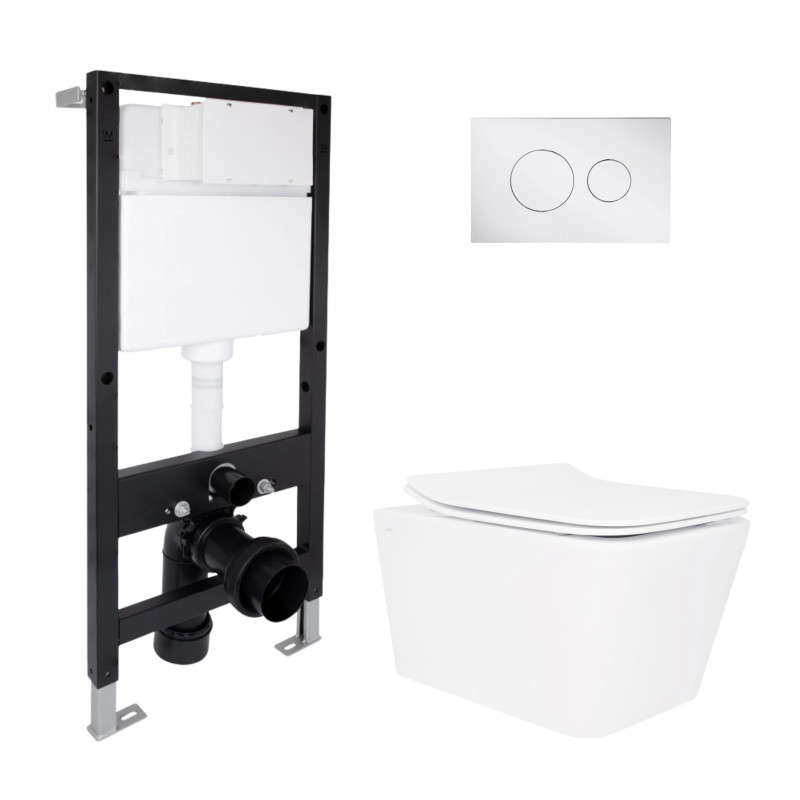 Готове рішення Qtap для ванної кімнати: підвісний унітаз Crow Rimless 520x360x290 + комплект інсталяції Standard (кругла клавіша Chrome)