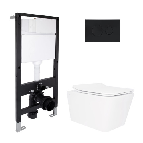 Готове рішення Qtap для ванної кімнати: підвісний унітаз Crow Rimless 520x360x290 + комплект інсталяції Standard (кругла клавіша Black)