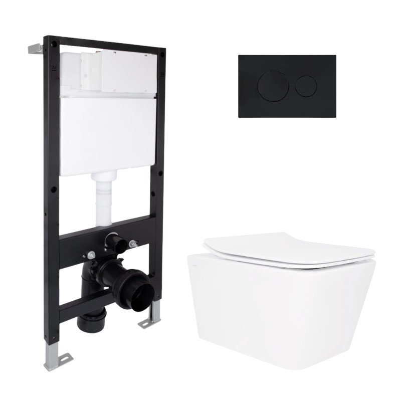Готове рішення Qtap для ванної кімнати: підвісний унітаз Crow Rimless 520x360x290 + комплект інсталяції Standard (кругла клавіша Black)