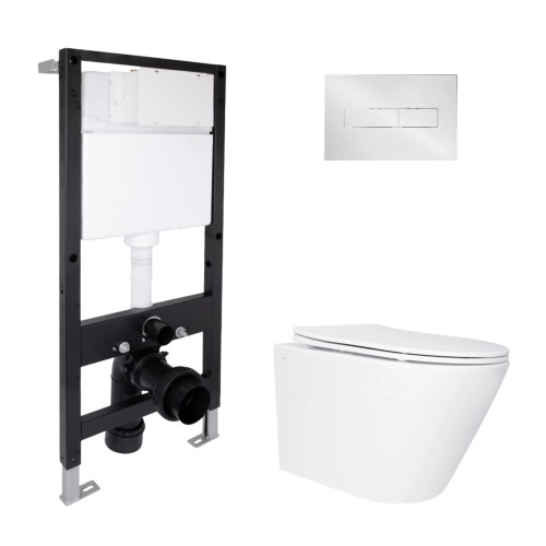 Готове рішення Qtap для ванної кімнати: підвісний унітаз Swan Ultra Quiet 520x360x320 + комплект інсталяції Standard (лінійна клавіша Chrome)