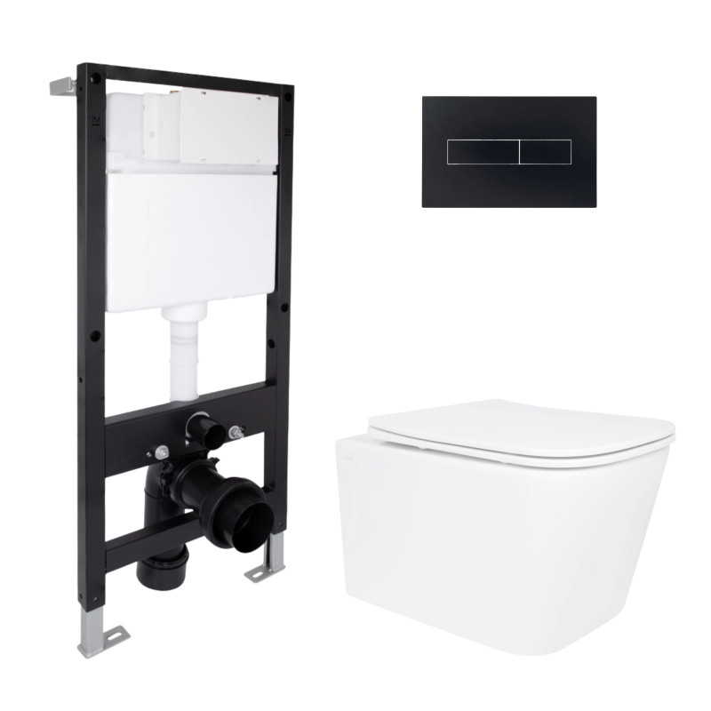 Готове рішення Qtap для ванної кімнати: підвісний унітаз Crow Ultra Quiet 485x340x290 + комплект інсталяції Standard (лінійна клавіша Black)