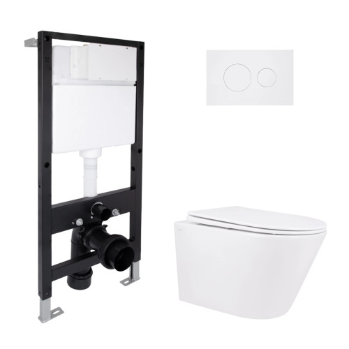 Готове рішення Qtap для ванної кімнати: підвісний унітаз Swan Rimless 520x360x320 + комплект інсталяції Standard (кругла клавіша White)