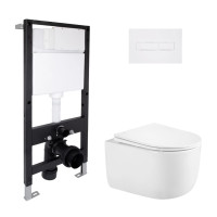 Готовое решение Qtap для ванной комнаты: подвесной унитаз Taurus Ultra Quiet 485x360x350 + комплект инсталляции Standard (линейная кнопка White)