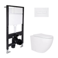 Готовое решение Qtap для ванной комнаты: подвесной унитаз Robin Ultra Quiet 520x365x365 + комплект инсталляции Standard (линейная кнопка White)