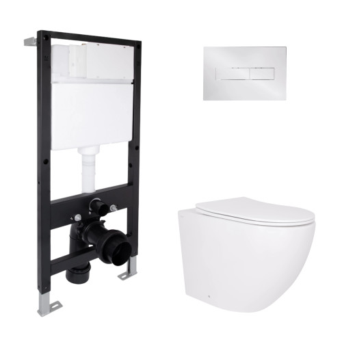 Готовое решение Qtap для ванной комнаты: подвесной унитаз Robin Ultra Quiet 520x365x365 + комплект инсталляции Standard (линейная кнопка Chrome)