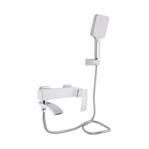 Змішувач для ванни Qtap Swan Cascada з поворотним виливом (з душовим гарнітуром) QTSWA260CRW45569 Chrome/White